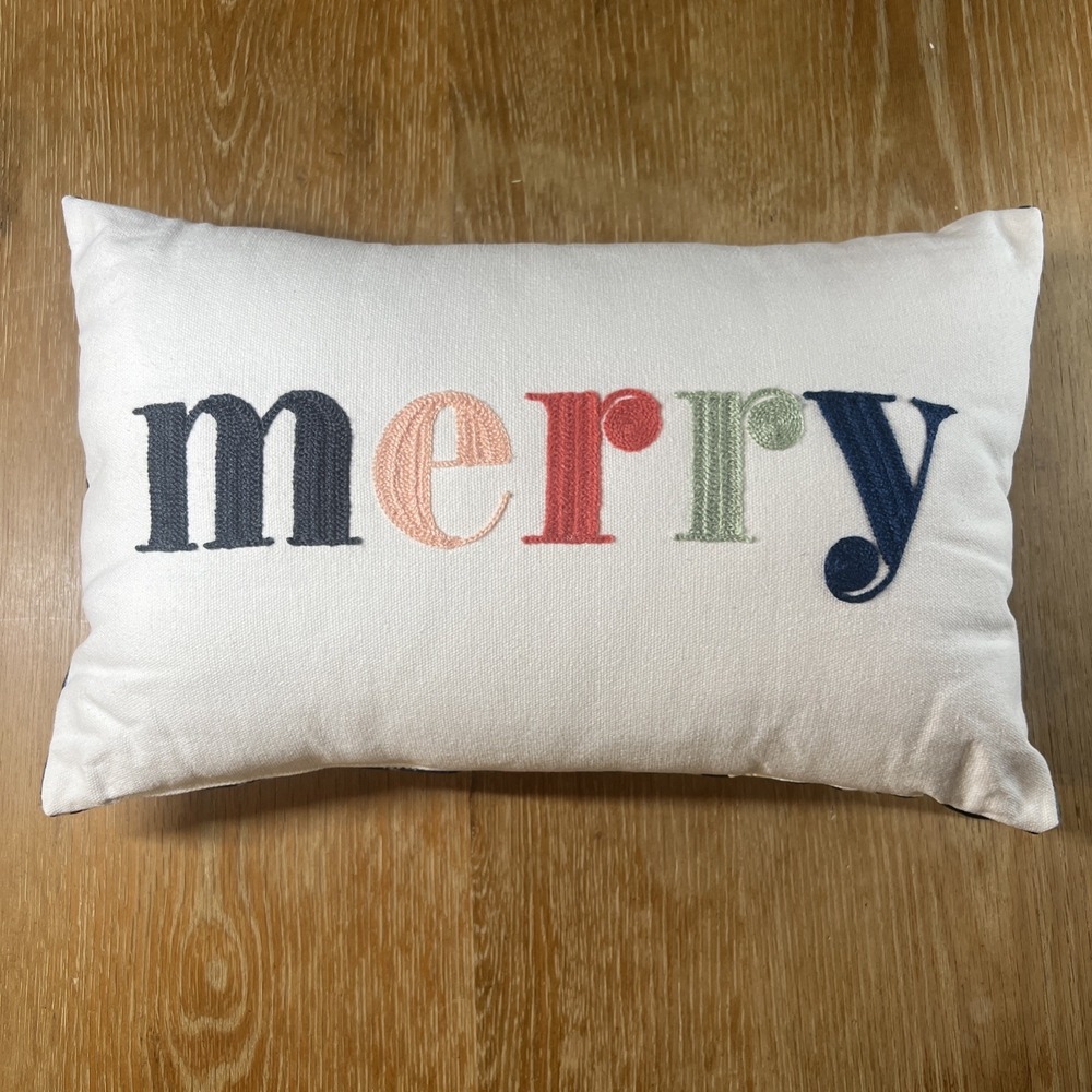 Merry Firm Pillow Christmas Decor Candy Canes Ornaments Holly Lumbar‎ 14"
